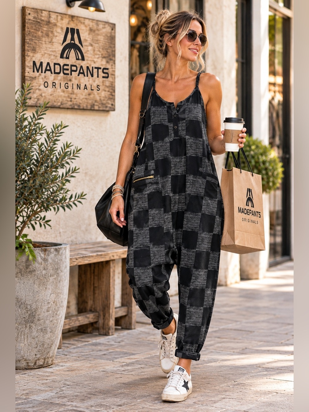MADEPANTS Viral TikTok Avant Check Jumpsuit Artsy Boho Utility Romper Size XS